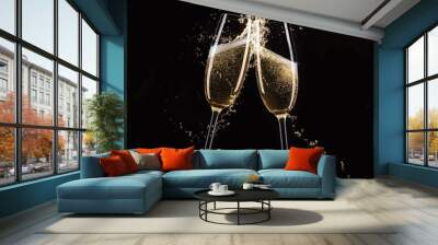 Glasses of champagne with splash Wall mural