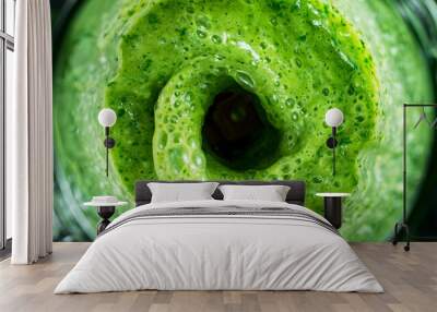 Green fresh smoothie blended in blender, top view. Healthy eating concept. Wall mural