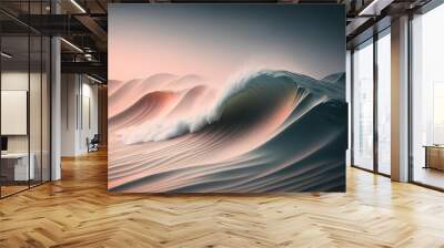 Big wave breaking over the horizon in the ocean at sunset, Surreal background illustration, Generative AI Wall mural