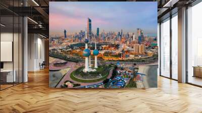 Kuwait Tower City Skyline glowing at night, taken in Kuwait in December 2018 taken in hdr Wall mural