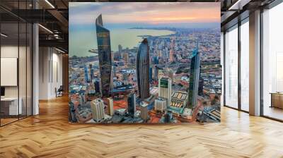 Kuwait Tower City Skyline glowing at night, taken in Kuwait in December 2018 taken in hdr Wall mural