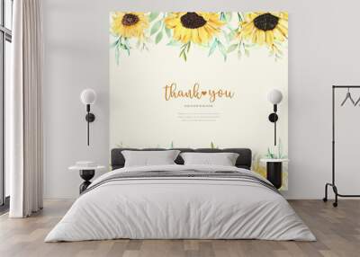 beautiful hand drawn watercolor sunflower invitation card set Wall mural