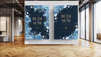 blue floral wedding card set Wall mural