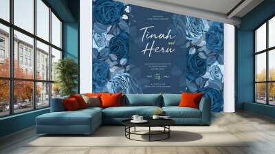 elegant invitation classic blue floral template Wall mural