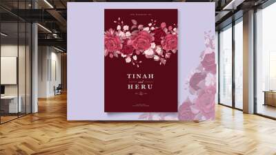 elegant maroon floral wedding invitation card Wall mural