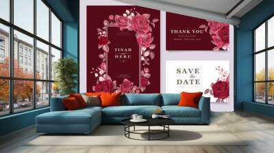 elegant maroon floral wedding invitation card Wall mural