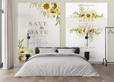 elegant watercolor sunflower invitation card set Wall mural