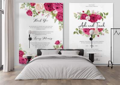 elegant wedding card design with beautiful roses wreath template Wall mural