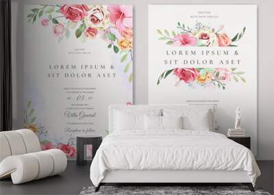 elegant wedding card with beautiful floral and leaves template Wall mural