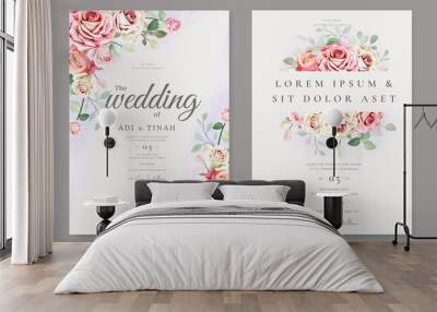 elegant wedding card with beautiful floral and leaves template Wall mural