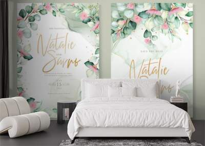 eucalyptus flower wedding invitation card set Wall mural