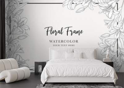 hand drawn mono-line floral lily background design Wall mural