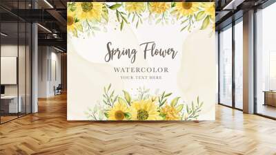 hand drawn sun flower summer floral background and wreath design Wall mural