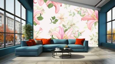 lily floral and leaves seamless pattern Wall mural