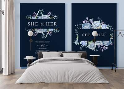 romantic blue wedding floral wreath Wall mural