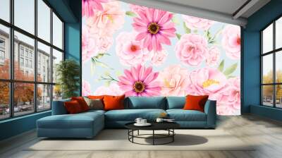 watercolor floral and leaves seamless pattern Wall mural