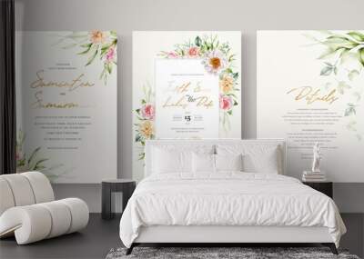 watercolor floral invitation card template Wall mural