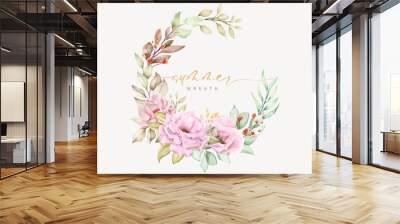 watercolor floral summer wreath and background design Wall mural