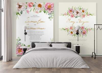 watercolor peonies and roses invitation card set Wall mural