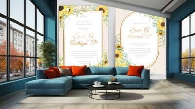 watercolor sunflower invitation card design Wall mural