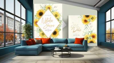 watercolor sunflower invitation card set Wall mural