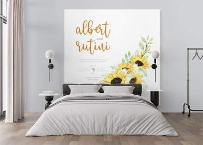 watercolor sunflower invitation card Wall mural