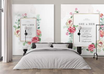 wedding invitation card with elegant roses template Wall mural