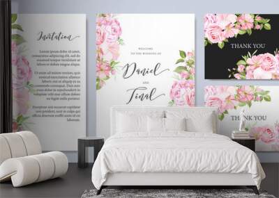 Wedding ornament with beautiful invitation card template Wall mural