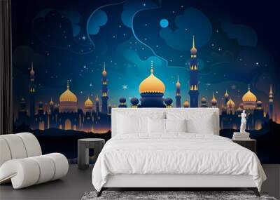 Dreamy Arabian night landscape at night fairy tale abstract background - generative ai Wall mural