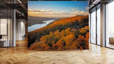 View of autumn landscape of Llanberis and Llyn Padarn in Wales, Uk. Wall mural