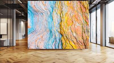 Colourful sedimentary rocks formed by the accumulation of sediments – natural rock layers backgrounds, patterns and textures - abstract graphic design – geology – nature formations Wall mural