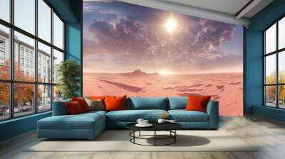 10k HDRI map sun in cloudy red sky over an desert landscape on an alien planet (high resolution environment map for equirectangular projection, spherical panorama, ) Wall mural