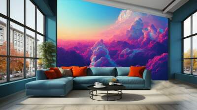 Abstract of cloud and sky natural background in retrowave city pop style, modern cyberpunk,  Wall mural