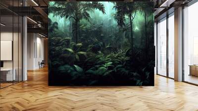 Deep tropical jungle in darkness Wall mural