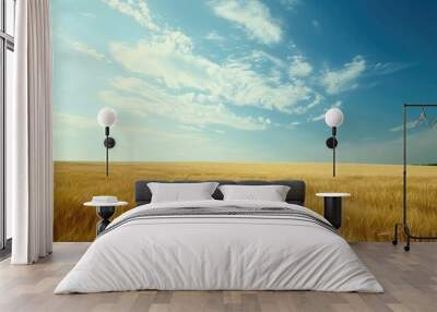 Field of golden wheat under a blue sky Wall mural