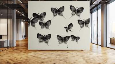 Flock of butterflies on white background Wall mural