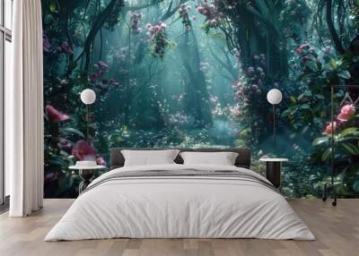 Forest filled with blossoms and plant life Organic idea Wall mural