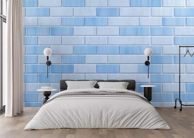 High resolution photo of a white and blue tiled wall or a seamless brick texture for interior background Wall mural