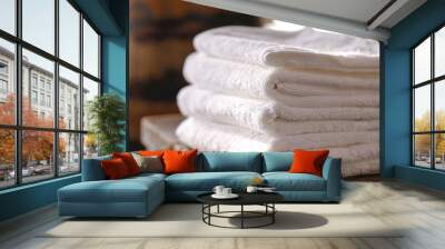 Hotel towels laundered in white Wall mural