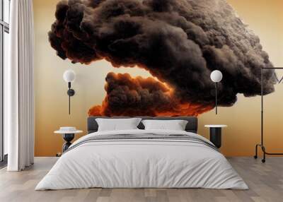 illustration of nuclear warhead fell on the city smoke and fire mushroom hat Wall mural