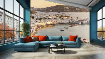 Mykonos island at sunset in Greece Cyclades Wall mural