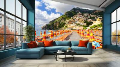 view on beach in Positano on Amalfi coast, Campania, Italy Wall mural