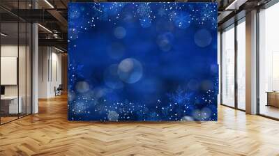 Blue Christmas background with snowflakes Wall mural