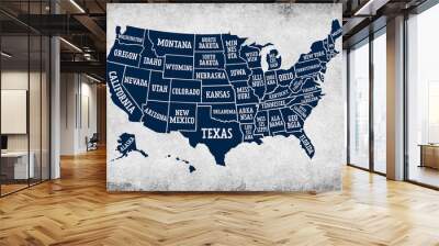 Blue USA map with borders of the states and names on grunge background Wall mural