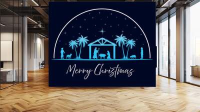 Christmas Nativity scene background. Vector illustration. Wall mural