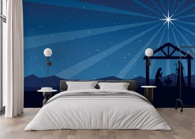 Christmas Nativity Scene in the desert at night Wall mural