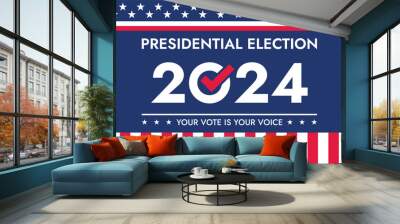 USA 2024 Presidential Election background with American flag colors design. Election event banner, card, poster, template, voting communication, background. Vote day, November 5. Vector illustration. Wall mural