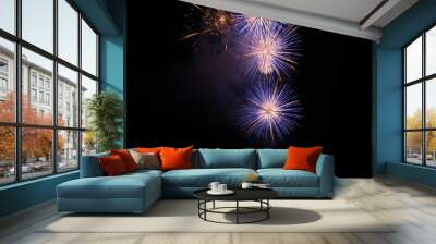 Colorful fireworks of various colors light up the night sky Wall mural