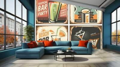 cocktail bar retro tin sign set Wall mural