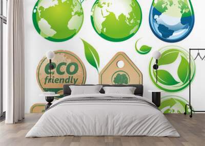 Set of green design elements and labels Wall mural